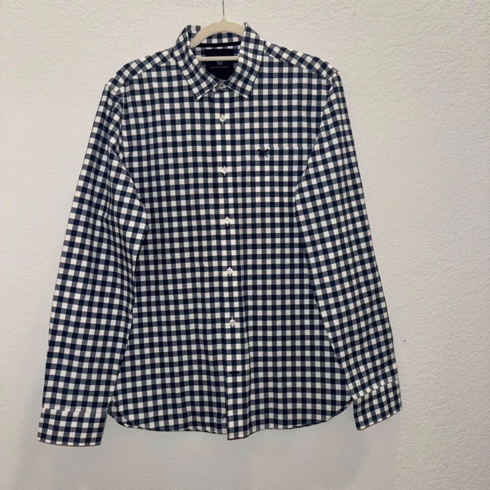 Crew Clothing Company Men's M Gingham Plaid Button Up Shirt Blue Slim Fit Cotton